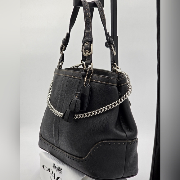 🌻VINTAGE!🌻Coach Y2K Hampton Luxury Tassel Satchel + Shoulder Chain Strap,Black - Picture 2 of 16
